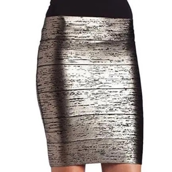 BCBG Maxazria Silver Foiled Bodycon Skirt - Picture 5 of 6